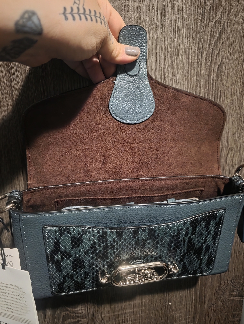 Coach Jade Shoulder Bag NWT in a dark turquoise With Snakeskin Embossed Trim - Picture 10 of 16